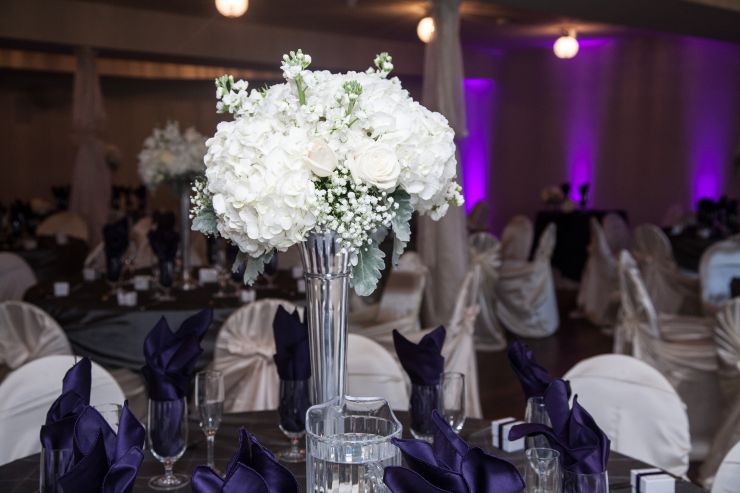 Floral display at reception hall in Littleton, CO.