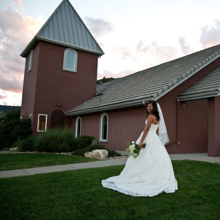 bride at wedding chapel